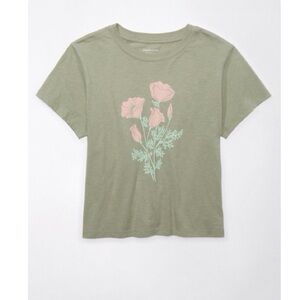American Eagle Olive Green Floral crop shirt